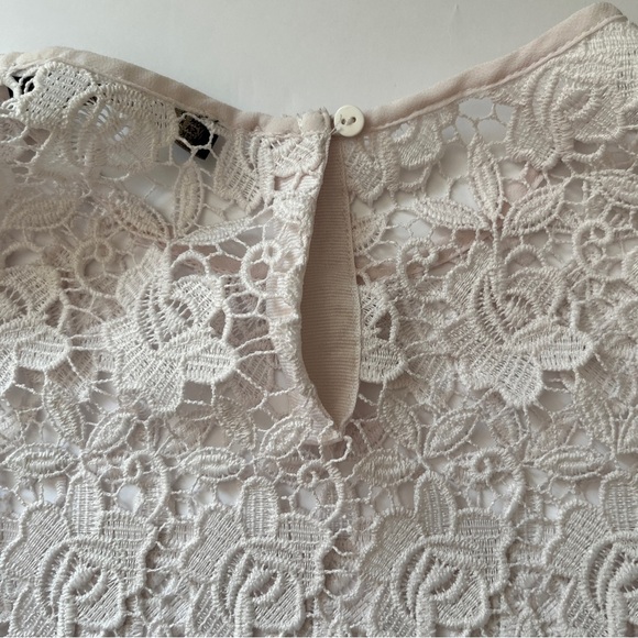 Zara Basic Guipure Lace Top Blouse Short Sleeve Lined Tank Top Floral Pink Sz XS - Picture 10 of 14